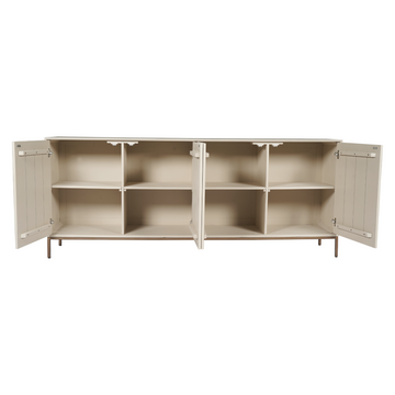 Sideboard - Sandfarbenes Mangoholz, Vertikale Lamellenfront, Bronzefarbenes Metallgestell, 210 cm – Madison | Starfurn