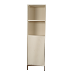 Bücherregal - Sandfarbenes Mangoholz, Vertikale Lamellenfront, Bronzefarbenes Metallgestell, 55 cm – Madison | Starfurn