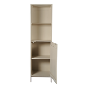 Bücherregal - Sandfarbenes Mangoholz, Vertikale Lamellenfront, Bronzefarbenes Metallgestell, 55 cm – Madison | Starfurn