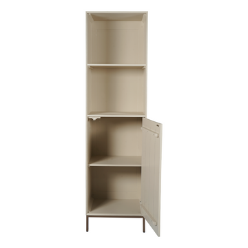 Bücherregal - Sandfarbenes Mangoholz, Vertikale Lamellenfront, Bronzefarbenes Metallgestell, 55 cm – Madison | Starfurn