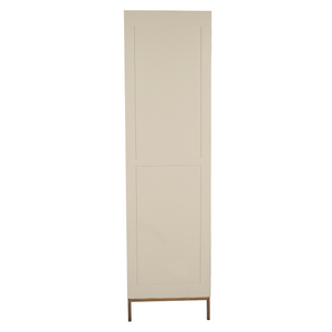 Bücherregal - Sandfarbenes Mangoholz, Vertikale Lamellenfront, Bronzefarbenes Metallgestell, 55 cm – Madison | Starfurn