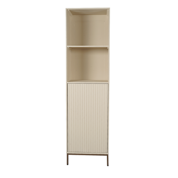 Bücherregal - Sandfarbenes Mangoholz, Vertikale Lamellenfront, Bronzefarbenes Metallgestell, 55 cm – Madison | Starfurn