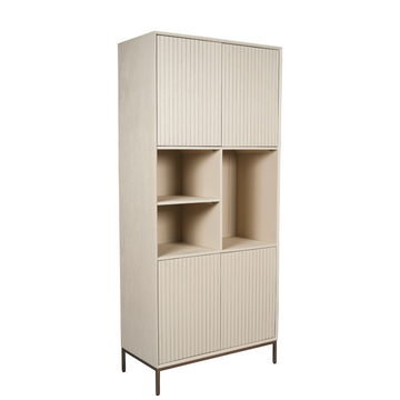 Schrank - Sandfarbenes Mangoholz, Vertikale Lamellenfront, Bronzefarbenes Metallgestell, 90 cm – Madison | Starfurn