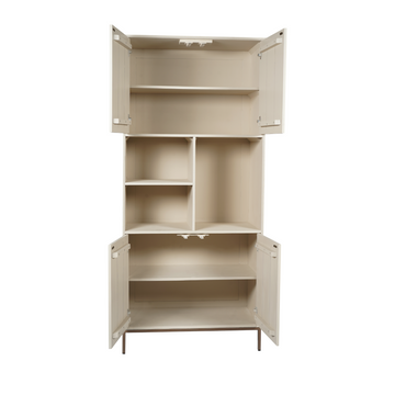 Schrank - Sandfarbenes Mangoholz, Vertikale Lamellenfront, Bronzefarbenes Metallgestell, 90 cm – Madison | Starfurn