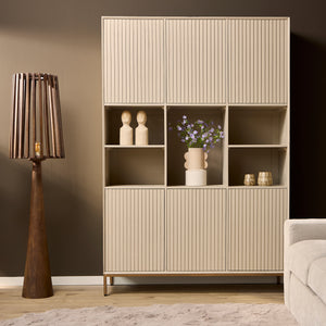 Shelf – Sand Finish, Vertical Slats, Bronze Metal – Madison | Starfurn