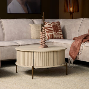 Coffee Table – Round Design, Mango Wood Tabletop, Metal Frame – Madison | Starfurn