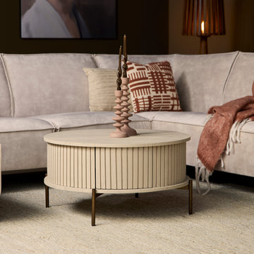 Couchtisch – Rundes Design, Mangoholz Tischplatte, Metallgestell – Madison | Starfurn