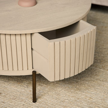 Couchtisch – Rundes Design, Mangoholz Tischplatte, Metallgestell – Madison | Starfurn