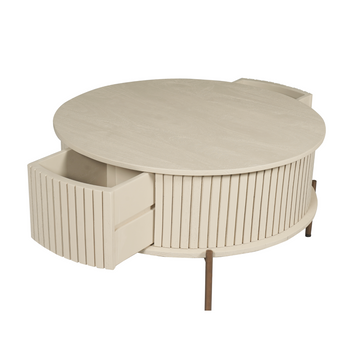 Couchtisch – Rundes Design, Mangoholz Tischplatte, Metallgestell – Madison | Starfurn