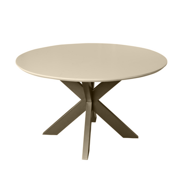 Dining Table – Round Shape, Sandblasted Mango Wood, Bronze-Finish Table Leg – Madison | Starfurn