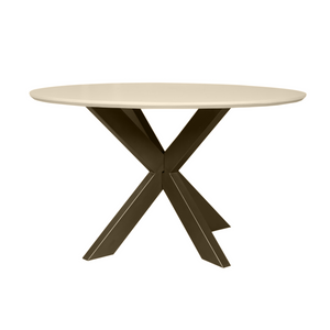 Esszimmertisch - Runde Form, Sandfarbenes Mangoholz, Bronzefarbenes Metallgestell, 130 cm – Madison | Starfurn