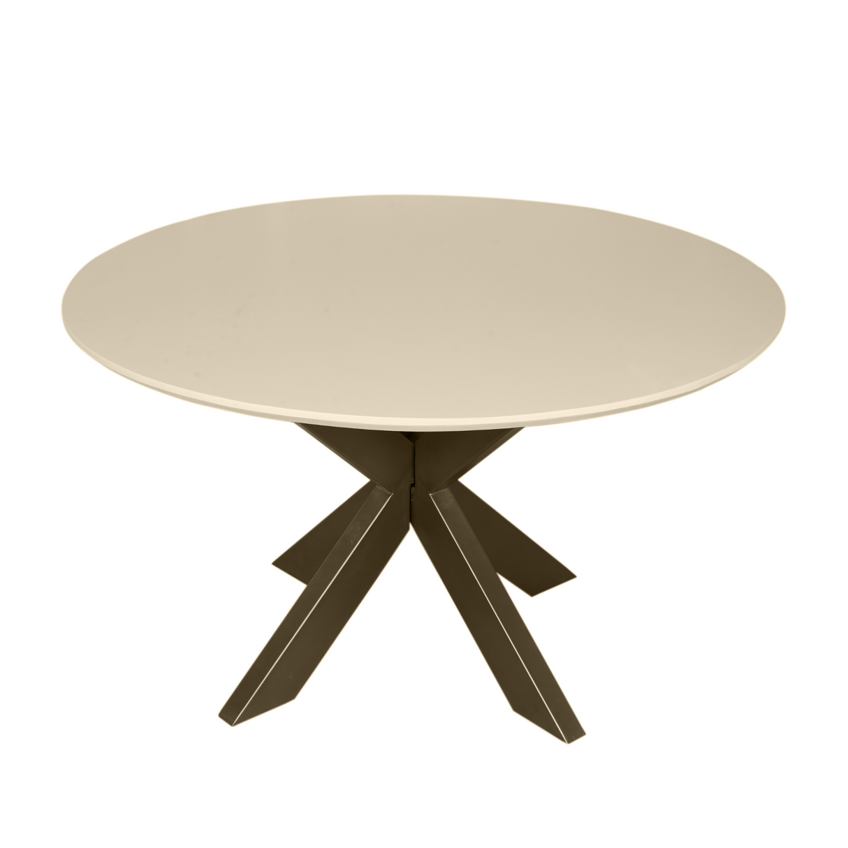 Esszimmertisch - Runde Form, Sandfarbenes Mangoholz, Bronzefarbenes Metallgestell, 130 cm – Madison | Starfurn