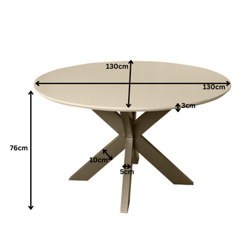 Esszimmertisch - Runde Form, Sandfarbenes Mangoholz, Bronzefarbenes Metallgestell, 130 cm – Madison | Starfurn