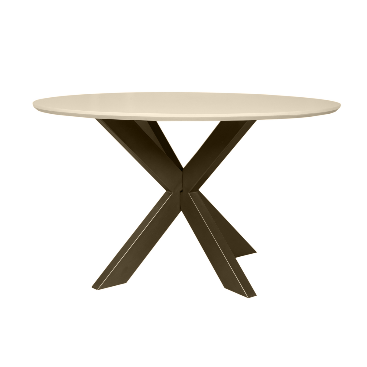 Esszimmertisch - Runde Form, Sandfarbenes Mangoholz, Bronzefarbenes Metallgestell, 150 cm – Madison | Starfurn