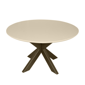 Esszimmertisch - Runde Form, Sandfarbenes Mangoholz, Bronzefarbenes Metallgestell, 150 cm – Madison | Starfurn