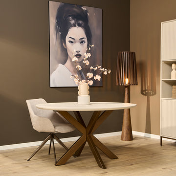 Dining table – Round design, mango wood, metal frame – Madison | Starfurn