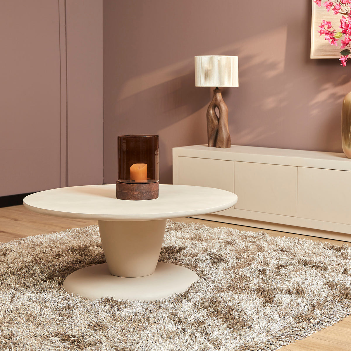 Coffee Table – Mango Wood Body, Sand-Colored Finish, Sculptural Design – Mabel | Starfurn