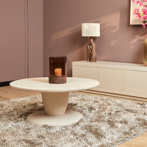 Coffee Table – Mango Wood Body, Sand-Colored Finish, Sculptural Design – Mabel | Starfurn