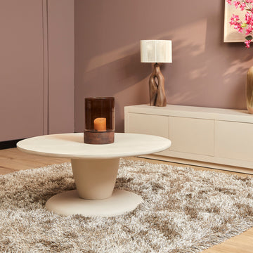 Couchtisch – Mangoholz Korpus, Sandfarbenes Finish, Skulpturales Design – Mabel | Starfurn
