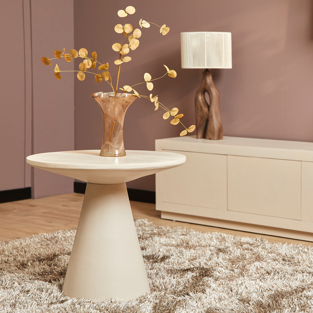 Coffee Table – Mango Wood, Sand Color, Unique Round Design – Bellis | Starfurn