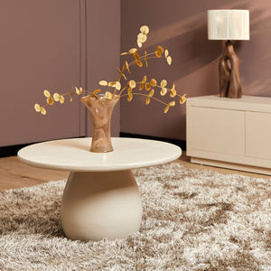 Coffee Table – Mango Wood Tabletop, Solid Wood Frame, Round Shape – Mosi | Starfurn