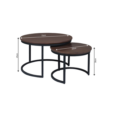 Couchtisch - Walnussfarbene Eiche, Runde Form, Metallgestell, 2er-Set, 70 cm – Otik | Starfurn