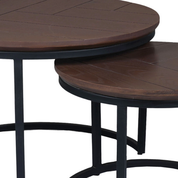 Couchtisch - Walnussfarbene Eiche, Runde Form, Metallgestell, 2er-Set, 70 cm – Otik | Starfurn