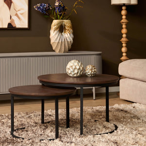 Coffee Table - Oak Top, Walnut Finish, Black Metal - Otik | Starfurn