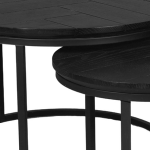 Couchtisch - Schwarze Eiche, Runde Form, Metallgestell, 2er-Set, 70 cm – Otik | Starfurn