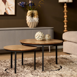 Couchtisch – Eichenholz, Schwarzmetall, 2er-Set – Otik | Starfurn