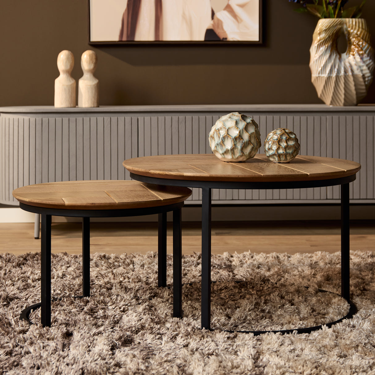 Couchtisch – Eichenholz, Schwarzmetall, 2er-Set – Otik | Starfurn