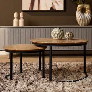 Couchtisch – Eichenholz, Schwarzmetall, 2er-Set – Otik | Starfurn