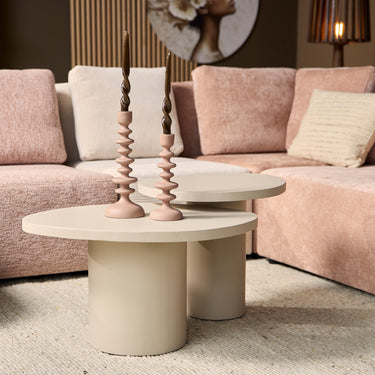 Couchtisch – Mangoholz, Sand-Finish, Runde Form, 2er-Set – Mirre | Starfurn