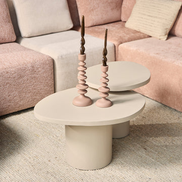 Couchtisch – Mangoholz, Sand-Finish, Runde Form, 2er-Set – Mirre | Starfurn