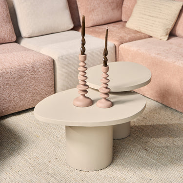 Couchtisch – Mangoholz, Sand-Finish, Runde Form, 2er-Set – Mirre | Starfurn