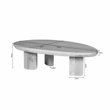 Couchtisch – Natur Eichenholz, Dreieck Form, Weiche Rundungen 130 cm – Zillah | Starfurn