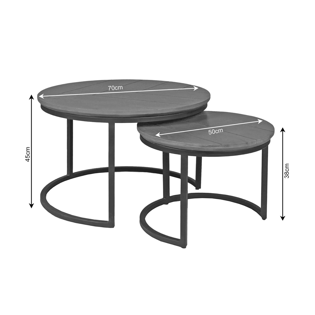 Couchtisch - Braune Eiche, Runde Form, Metallgestell, 2er-Set, 70 cm – Otik | Starfurn
