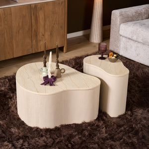 Coffee table – Marble top, mango wood, sand look – Lovi | Starfurn