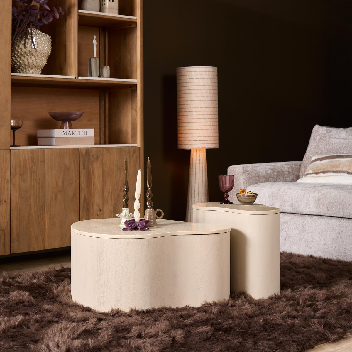 Coffee table – Marble top, mango wood, sand look – Lovi | Starfurn