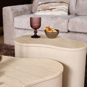 Coffee Table – Light Marble, Organic Base, Sand-colored Tone – Lovi | Starfurn