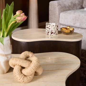 Couchtisch – Marmorplatte, Mangoholz, Organische Form – Lovi | Starfurn