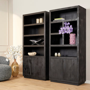 Bücherregal – Mangoholz, Schwarze Oberfläche, Grifflos – Brussel | Starfurn