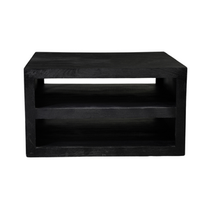 Coffee table – mango wood, black finish, storage compartments – Brussel | Starfurn