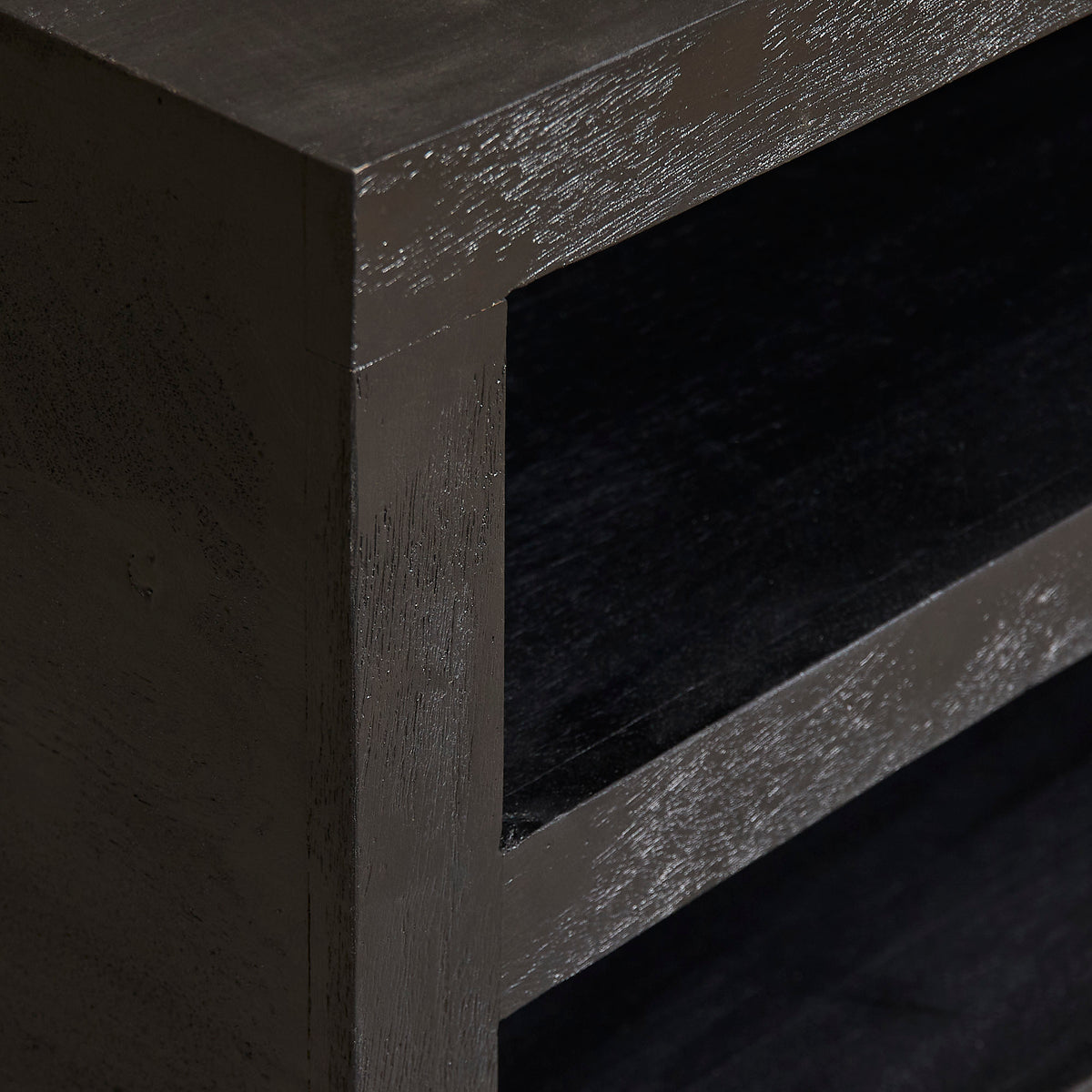 Coffee table – mango wood, black finish, storage compartments – Brussel | Starfurn