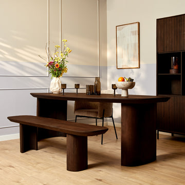 Esszimmerbank – Braunes Mangoholz, Halb Runde Beine, Massives Design 180 cm – Maré | Starfurn