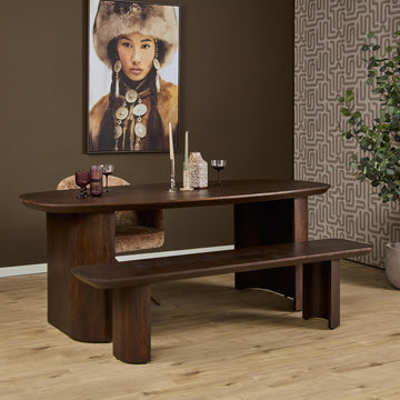 Esszimmerbank – Braunes Mangoholz, Halb Runde Beine, Massives Design 220 cm – Maré | Starfurn