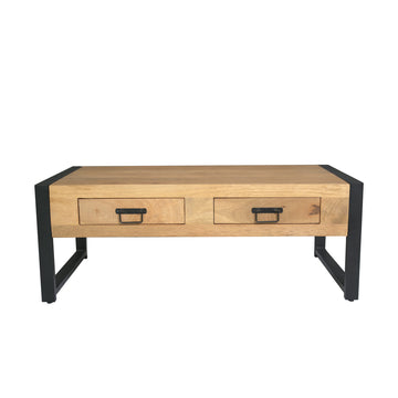 Coffee Table – Mango Wood, Black Metal, Natural Finish – Britt | Starfurn