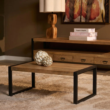 Coffee Table – Mango Wood Tabletop, Metal Frame, Rectangular Shape – Britt | Starfurn