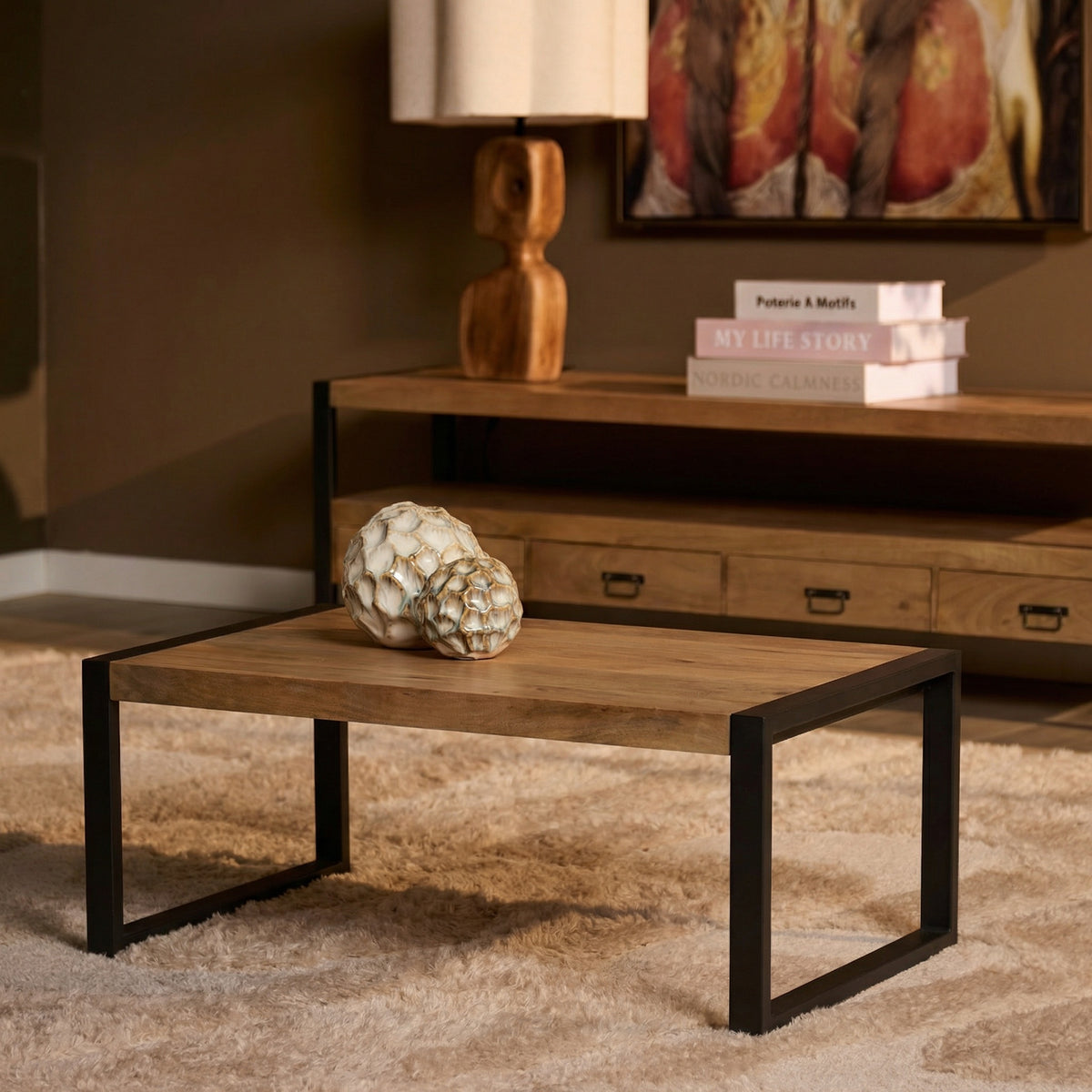 Coffee Table – Mango Wood Tabletop, Metal Frame, Rectangular Shape – Britt | Starfurn