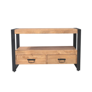 TV Unit – Mango Wood, Metal Frame, Wooden Slats – Britt | Starfurn